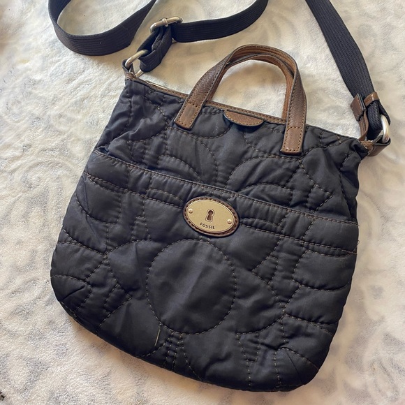 Fossil Handbags - Fossil Black Quilted Crossbody Bag with Brown Accents